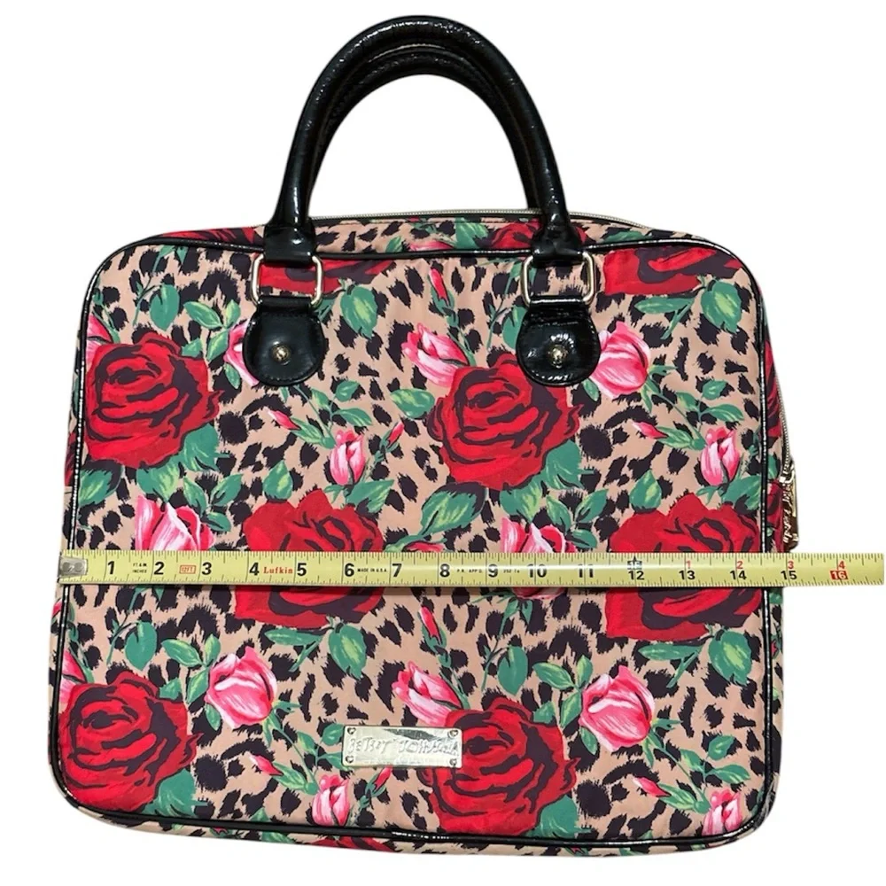 Betsey Johnson Red and Black Laptop Bag with Bold Roses Design No Strap